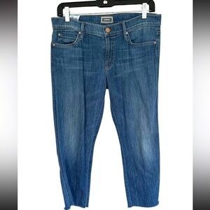 Mother The Rascal Crop Fray Jeans Denim Blue Women's Size 29 Low Rise Raw Hem